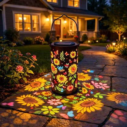 Solar Gartenlaterne LED mit Blumenmuster für Terrasse und Balkon