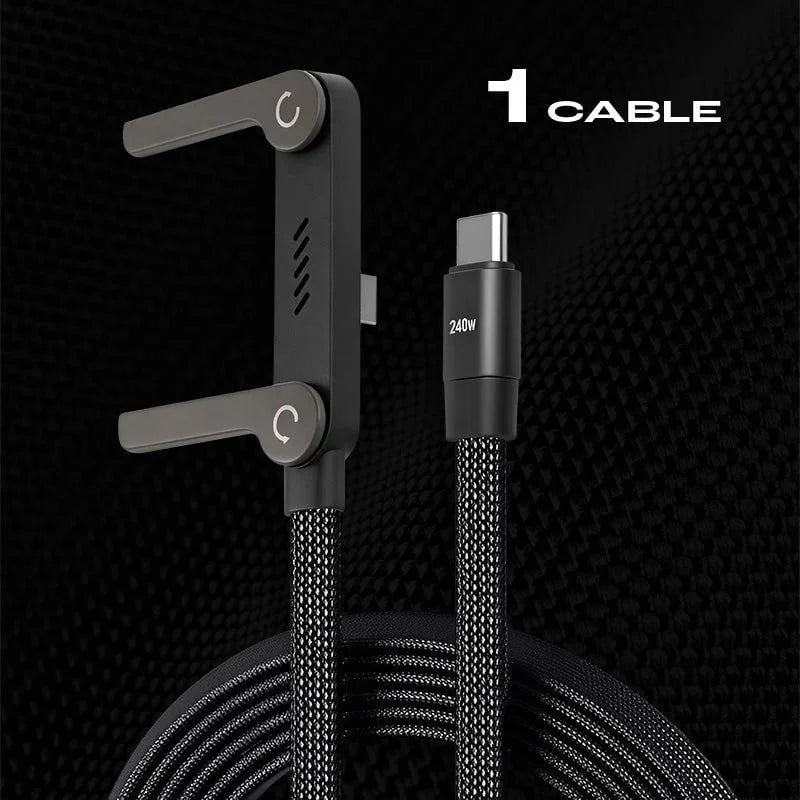 USB-C Schnellladekabel 240W mit integriertem Telefonständer | 1,5m Nylon