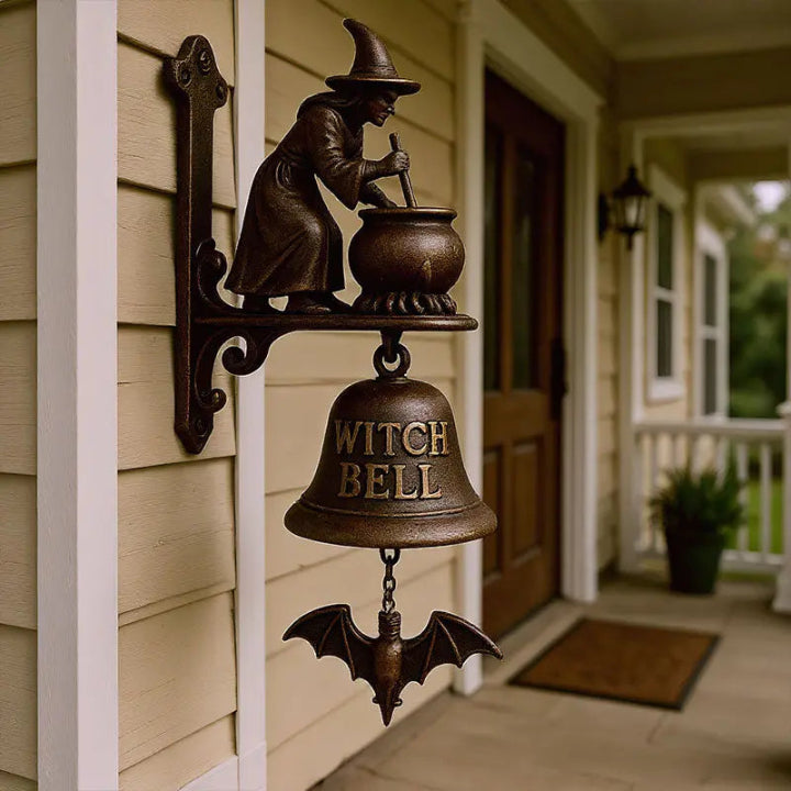 Gusseisen Türglocke mit Hexen-Motiv – Antikbronze für Außenbereich