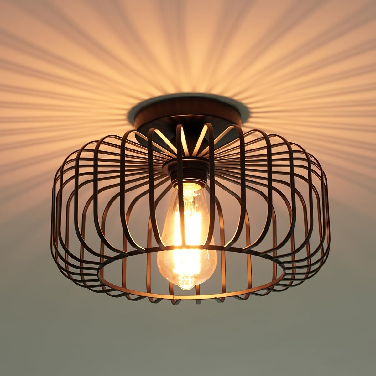 Schwarze Deckenlampe mit runder Metallschirm und E27 Fassung