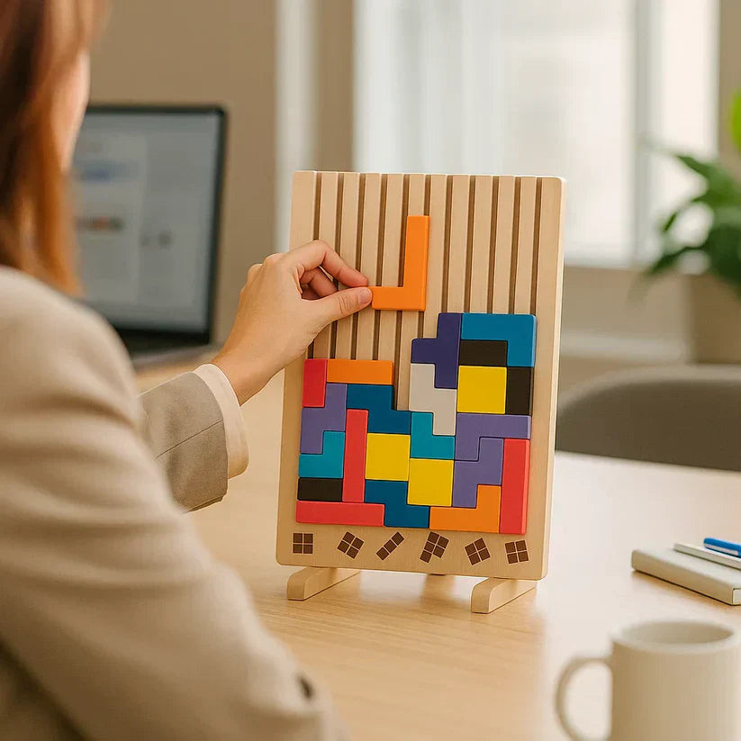 Tetris Puzzle Brett für Schreibtisch mit Standfuß und Vorlagen