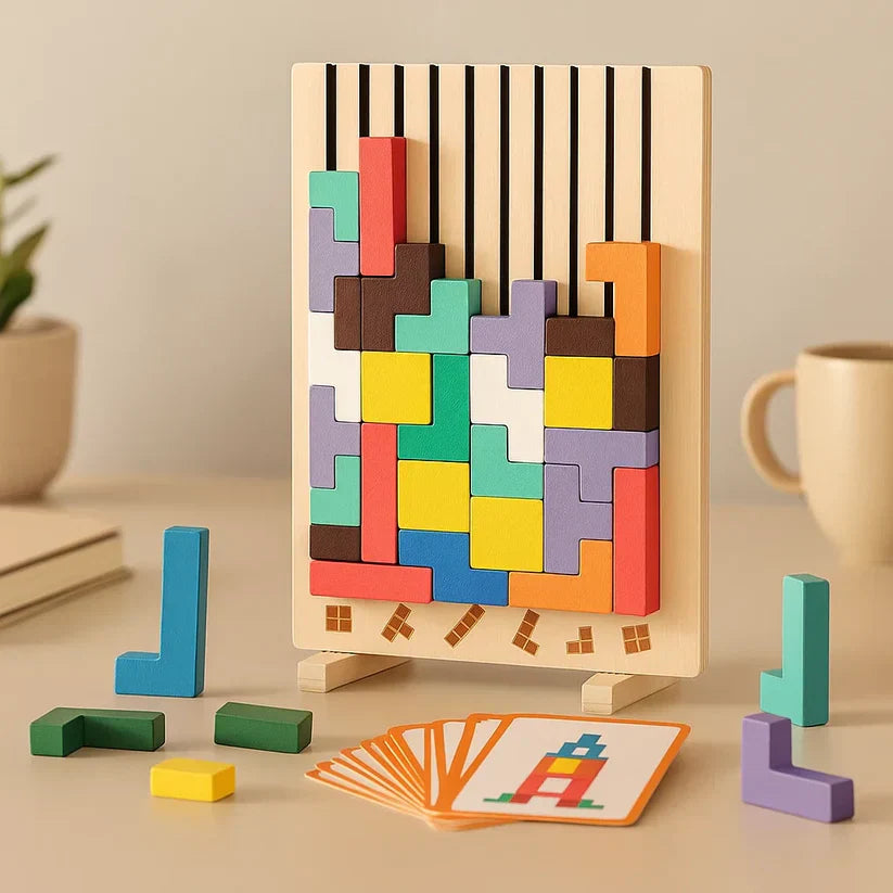 Tetris Puzzle Brett für Schreibtisch mit Standfuß und Vorlagen