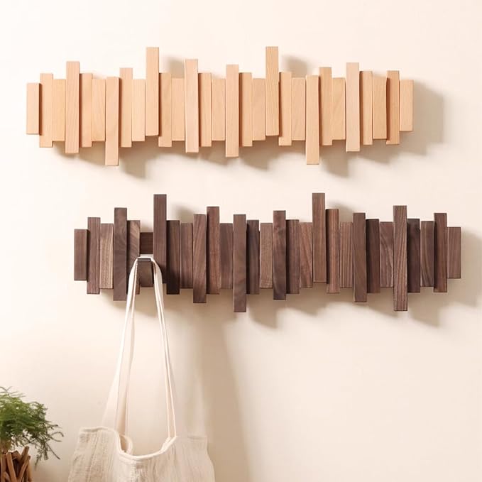Wandgarderobe Holz mit Klappbaren Haken im Klavierdesign – Massivholz