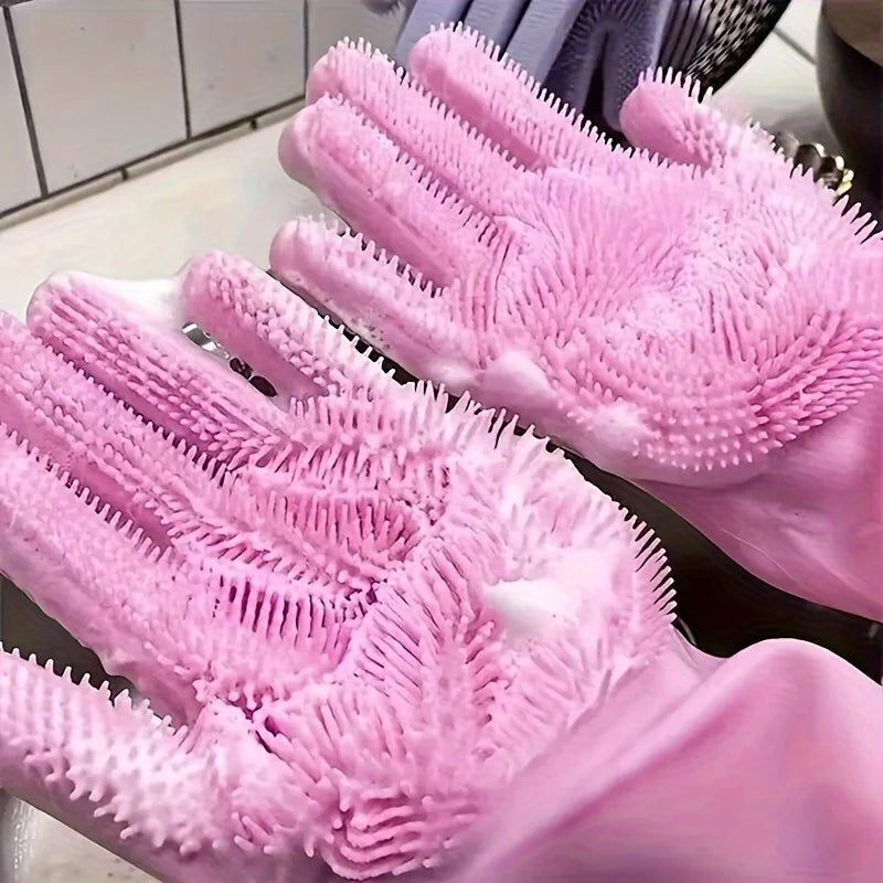 Silikon-Spülhandschuhe mit Borsten – Hitzebeständig & Rutschfest