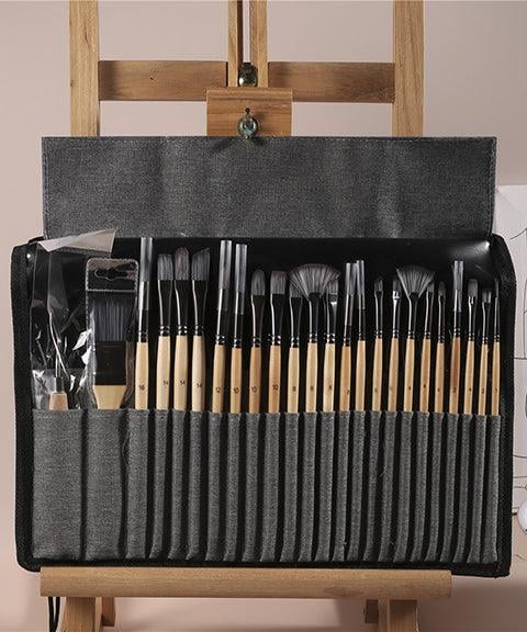Pinselset 24-teilig mit Palette-Messer für Acryl, Aquarell & Öl