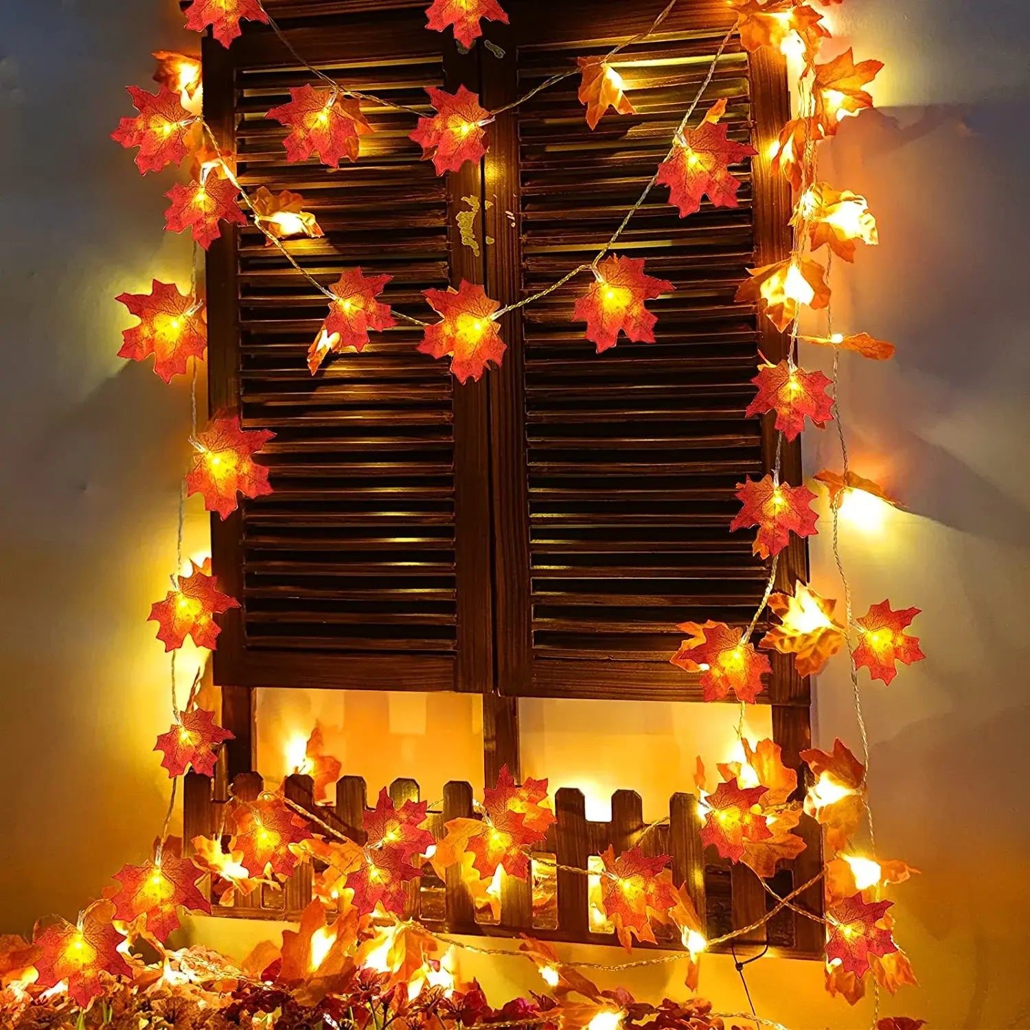 LED Ahornblatt Lichterkette warmweiß 1,5m USB & batteriebetrieben