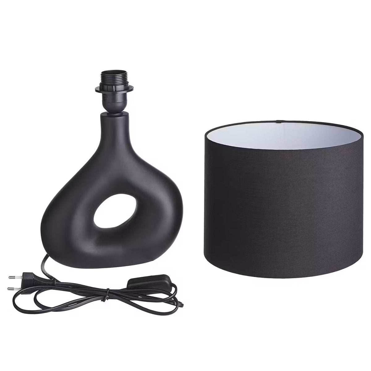 Tischleuchte mit Keramikfuß und Stoffschirm – Industrial Design