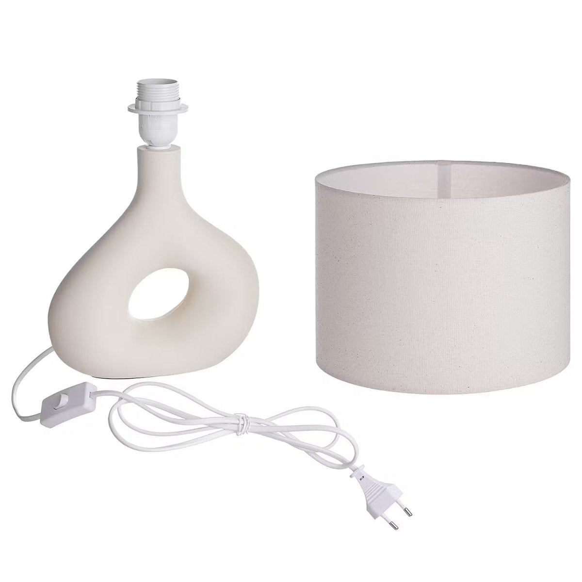 Tischleuchte mit Keramikfuß und Stoffschirm – Industrial Design