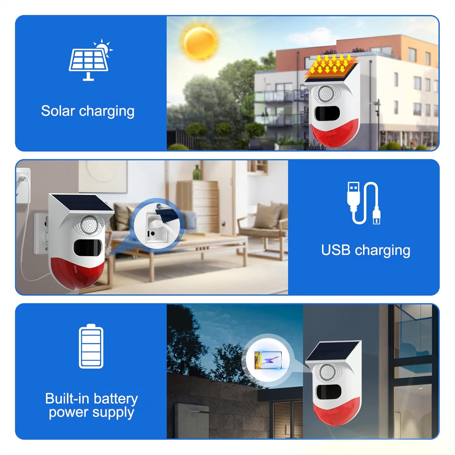 Solarbetriebener Bewegungsmelder mit Alarmsirene & LED-Warnlicht – IP65