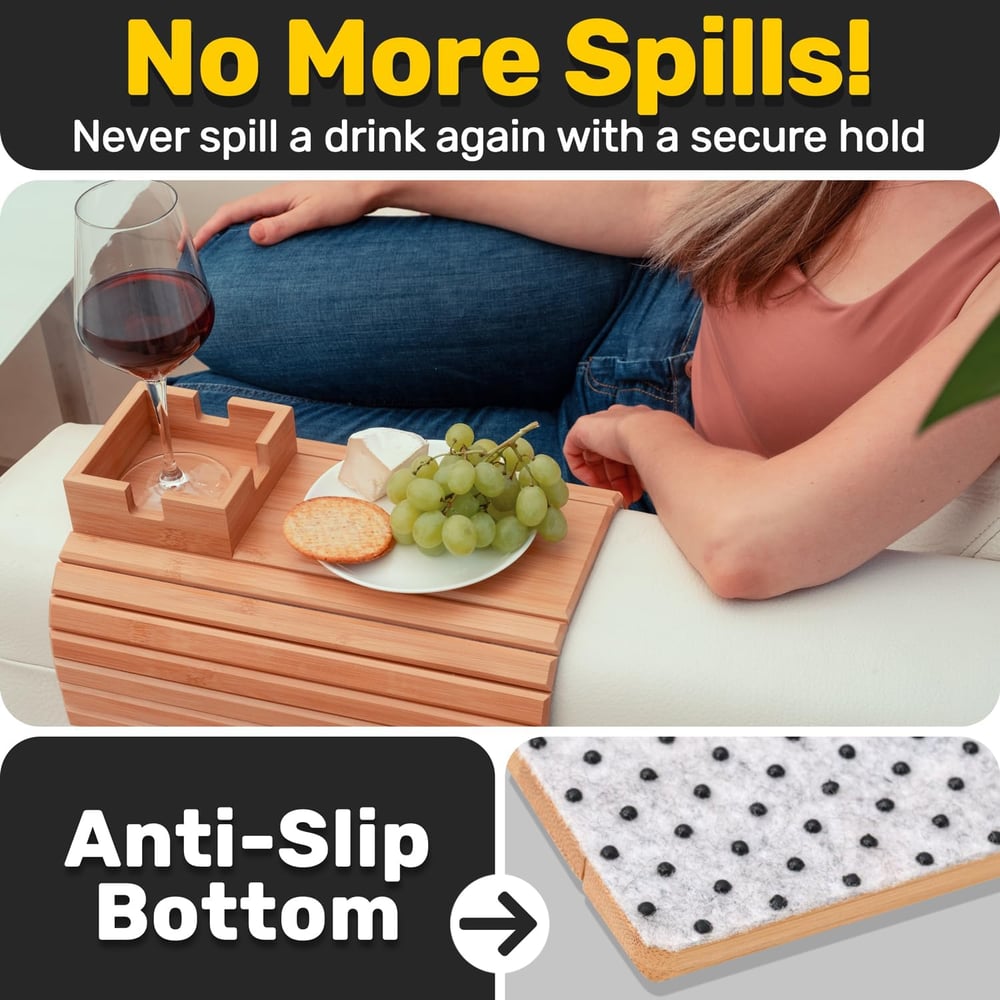 Bambus Couch Armlehnen Tablett - Sofa Getränkehalter zum Anklemmen