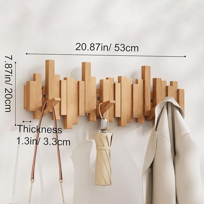 Wandgarderobe Holz mit Klappbaren Haken im Klavierdesign – Massivholz