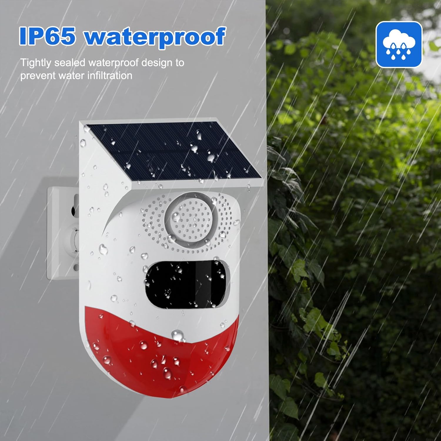 Solarbetriebener Bewegungsmelder mit Alarmsirene & LED-Warnlicht – IP65