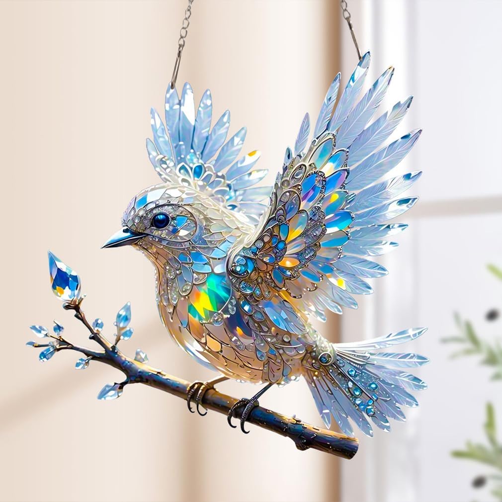 Kristallvogel Fensterdeko Blau - Lichtreflexionen Acryl Vogel Hänger