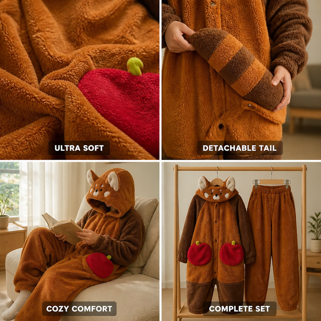 Kuscheliger Kapuzenbademantel mit abnehmbarem Schwanz aus Polyester