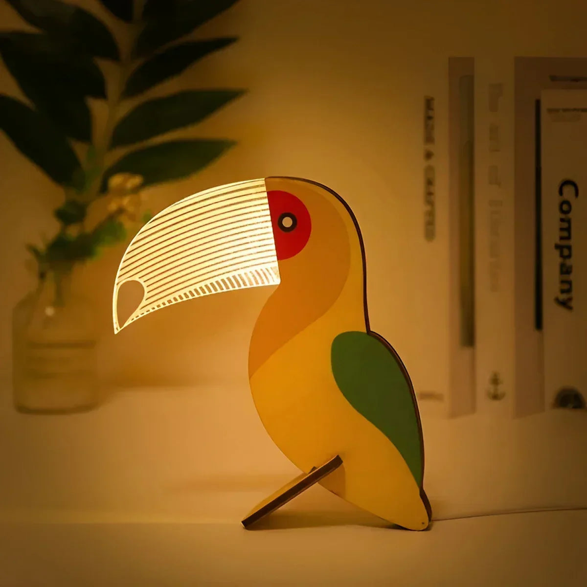 Tischlampe aus Holz mit Tiermotiv – warmes LED-Licht