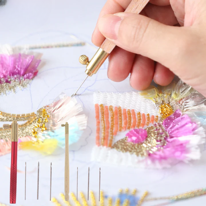 Sticknadel-Set mit 3 auswechselbaren Nadeln für Perlenstickerei