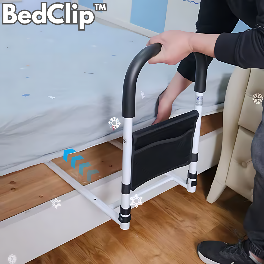 Bettgitter höhenverstellbar mit Griff und Netztasche für Senioren