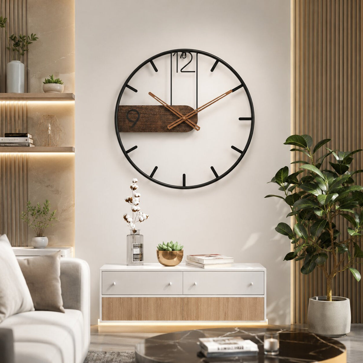 Wanduhr Walnussholz Edelstahl – modernes minimalistisches Design