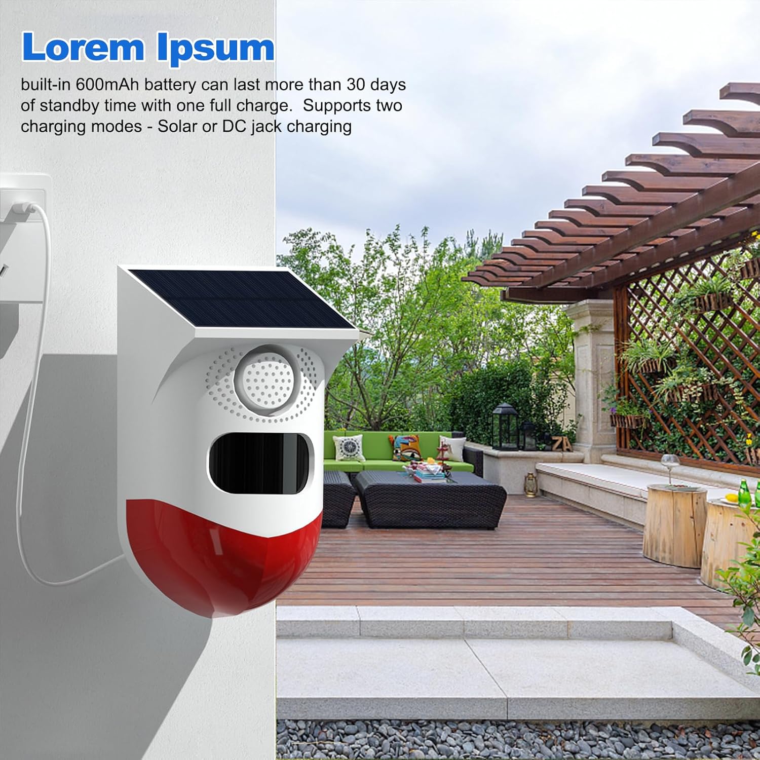 Solarbetriebener Bewegungsmelder mit Alarmsirene & LED-Warnlicht – IP65
