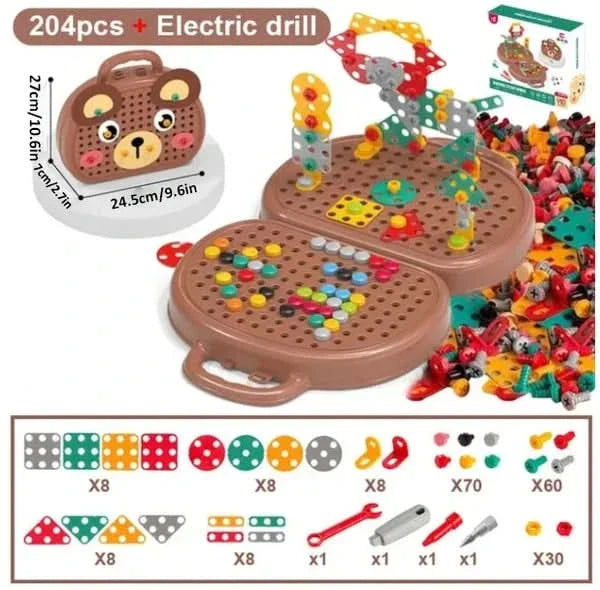 Kinder Konstruktionsspielzeug mit elektrischer Bohrmaschine – 204 Teile