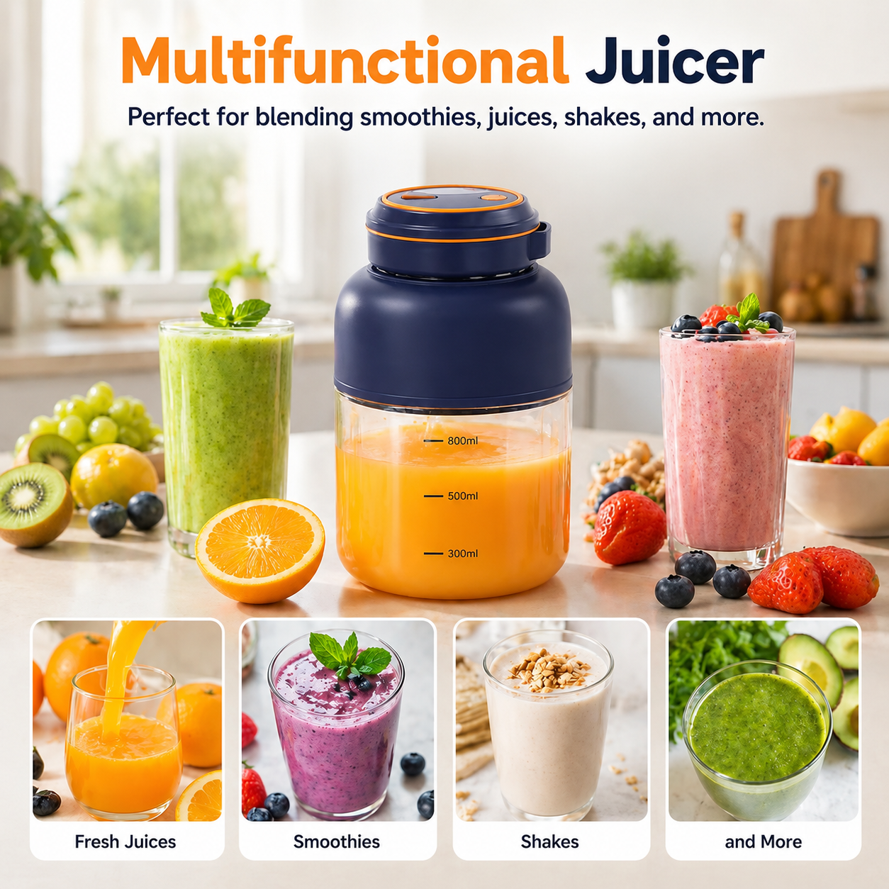 Tragbarer USB Mixer 800 ml – Kabelloser Smoothie-Maker für unterwegs