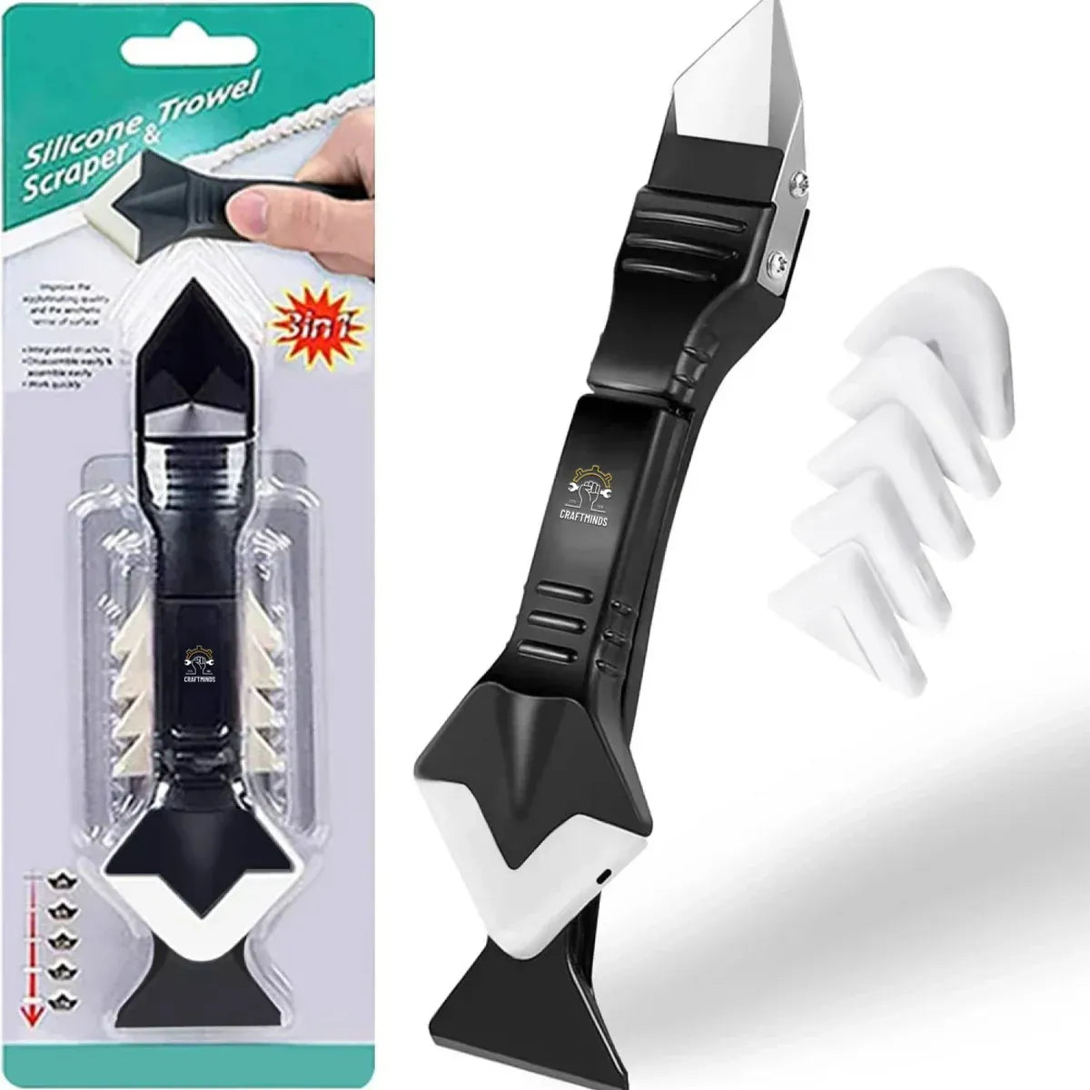 3-in-1 Silikon-Fugenglätter mit Fugenentferner & Schaber – 5 Glättspitzen