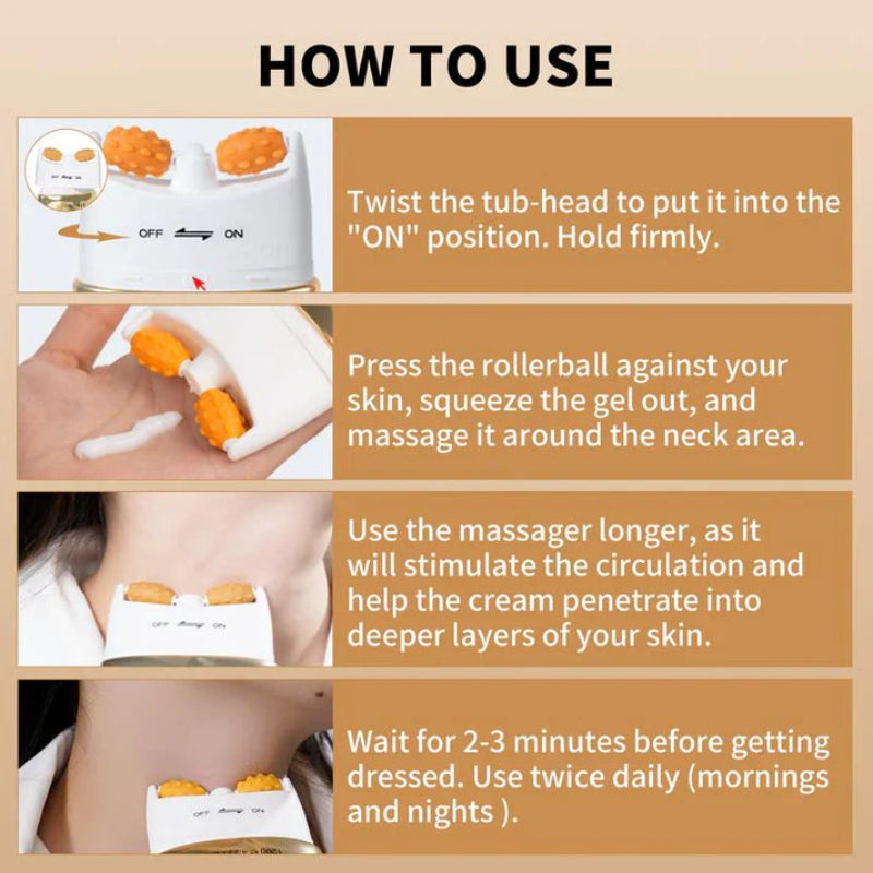 Straffende Halscreme mit Massageroller – Anti-Aging Halspflege