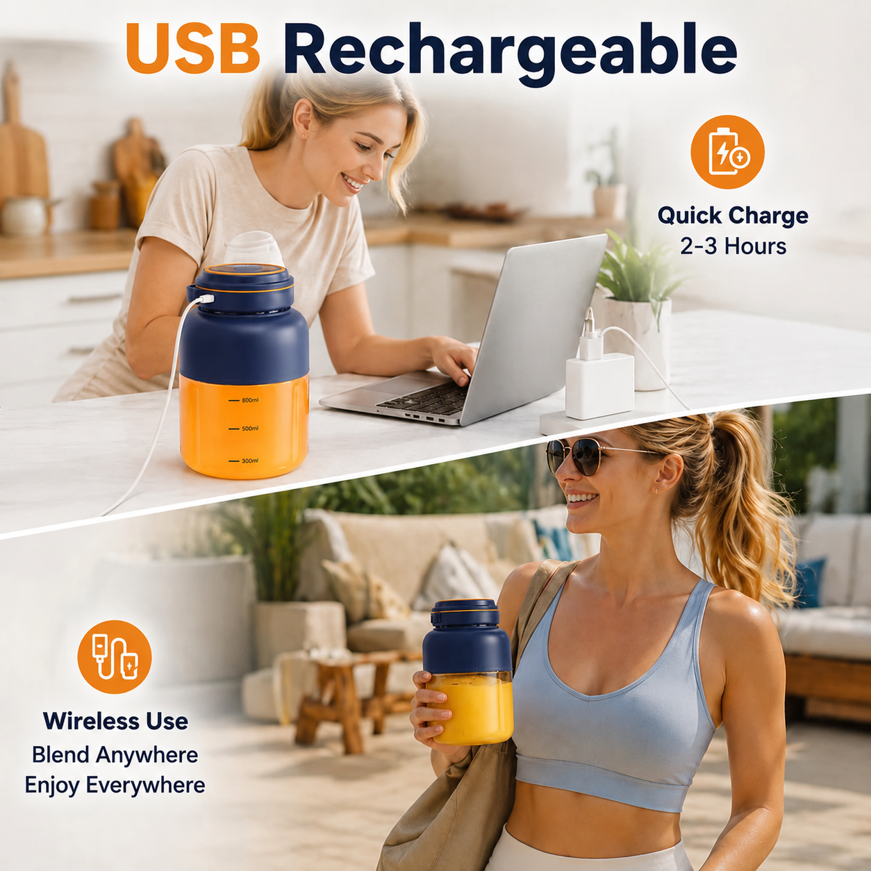 Tragbarer USB Mixer 800 ml – Kabelloser Smoothie-Maker für unterwegs