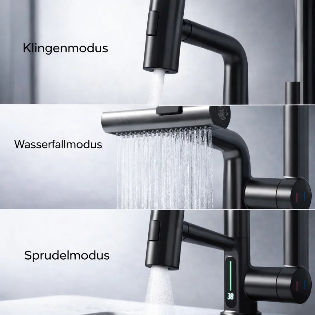 Wasserhahn Aufsatz mit LED Temperaturanzeige und 5 Sprühmodi