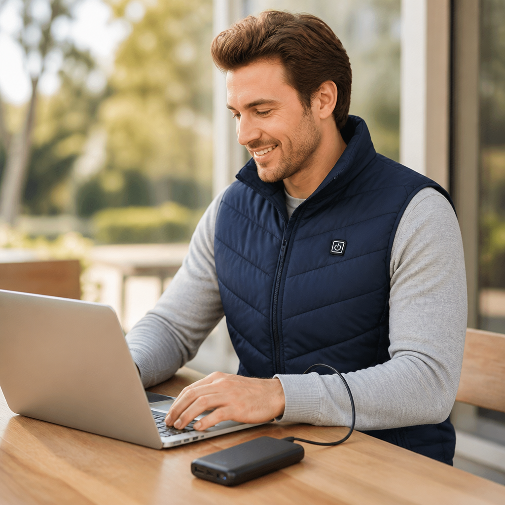 Beheizte Weste mit 9 Heizzonen – USB-betrieben, wind- und wasserabweisend