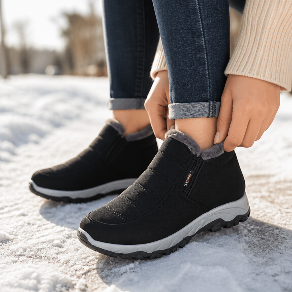 Gefütterte Damen Winterstiefel zum Reinschlüpfen wasserabweisend