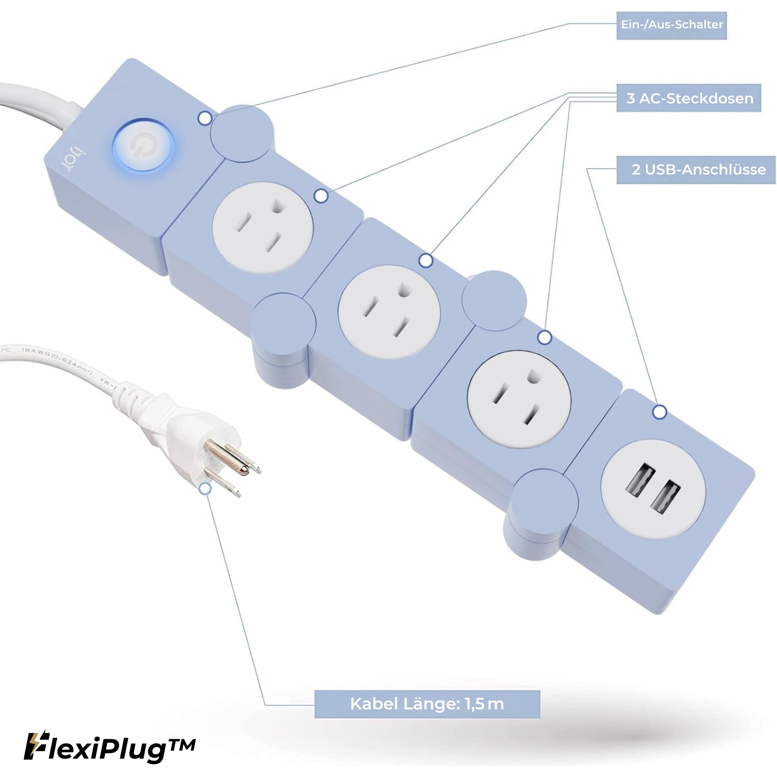 Mehrfachstecker mit USB und Überspannungsschutz - Twist Design