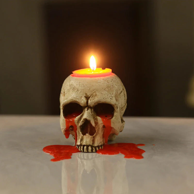 Kerzenhalter aus Harz – Schädel Deko für Halloween & Gothic