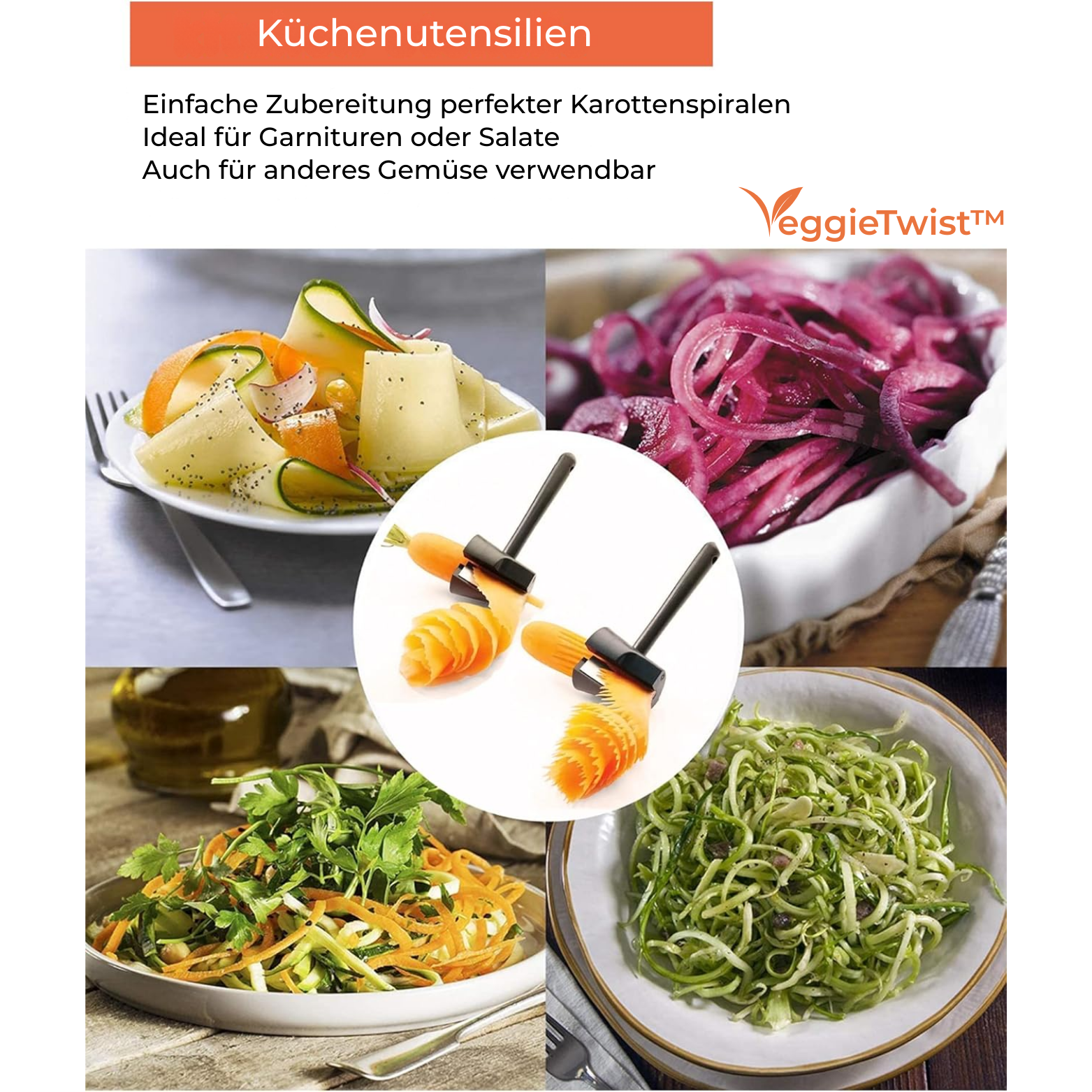 Gemüse Spiralschneider - Küchengerät für Karotten Gurken Zucchini