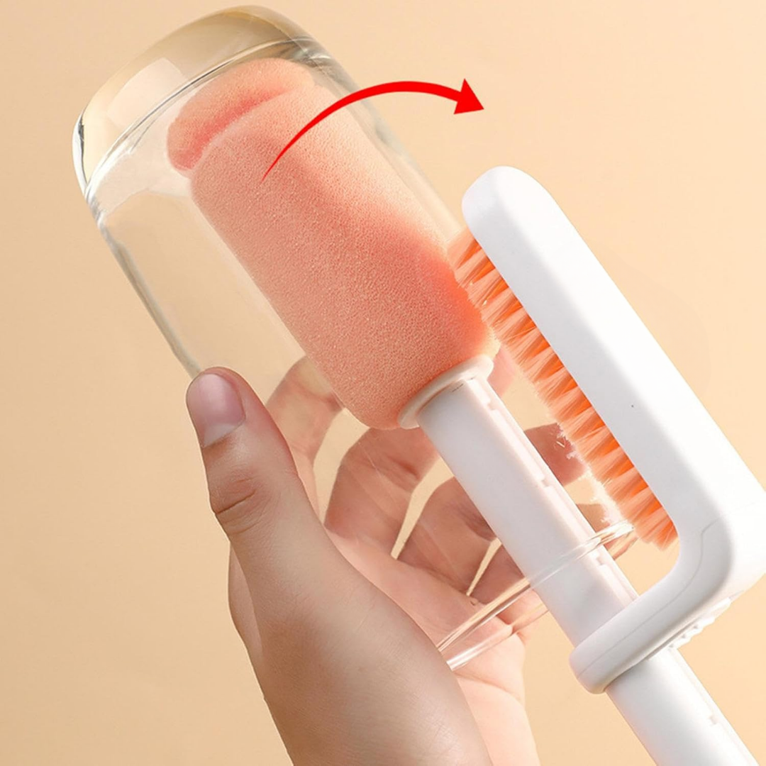3-in-1 Flaschenbürste mit Silikon-Schaber & Strohhalmbürstchen