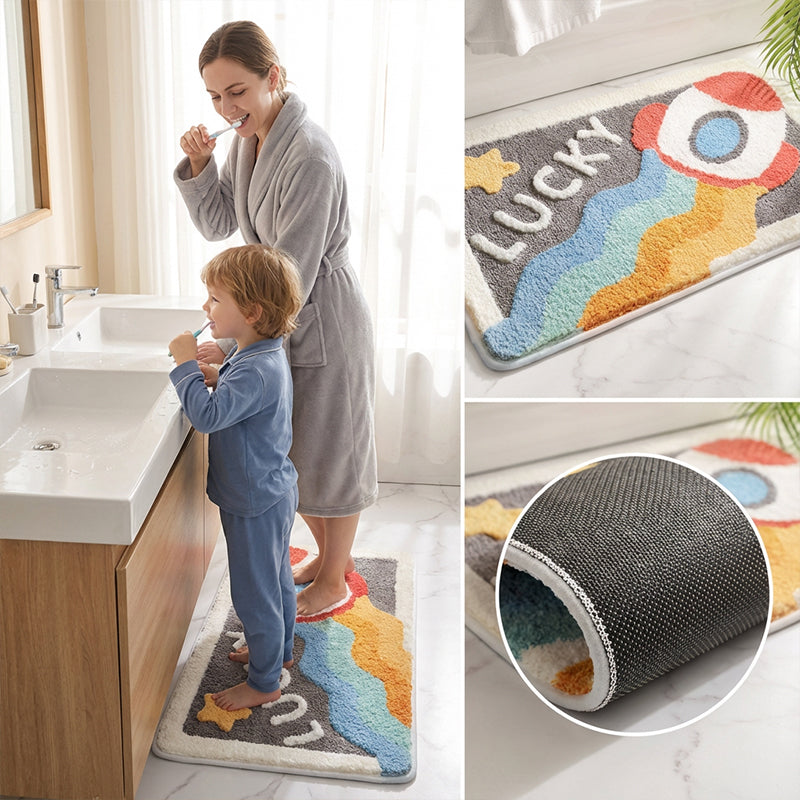 Badezimmermatte rutschfest saugstark weich mit Raketen Design