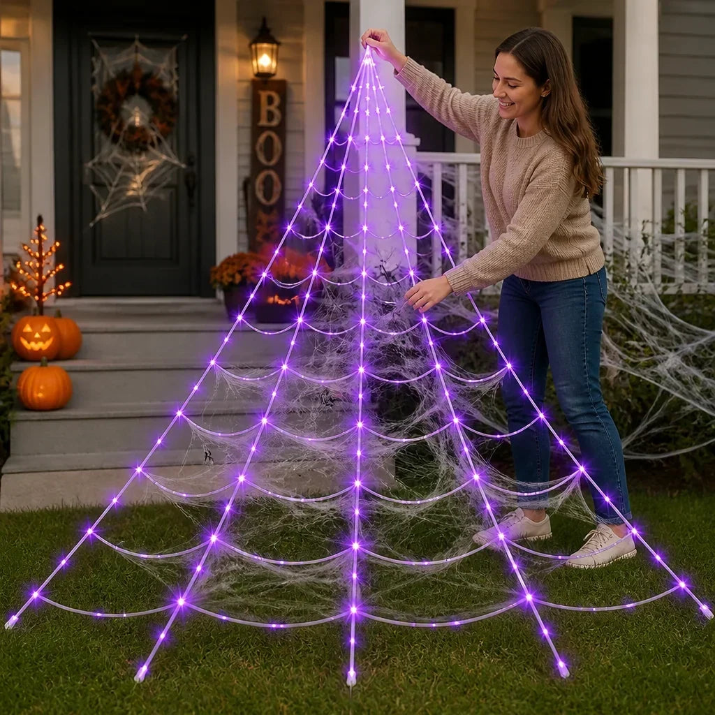 Leuchtendes Halloween Spinnennetz mit Beleuchtung für innen und außen