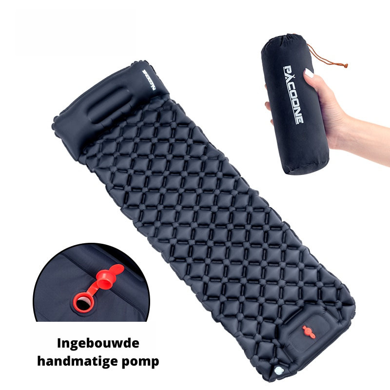 Aufblasbare Schlafmatte mit integrierter Pumpe und Kissen