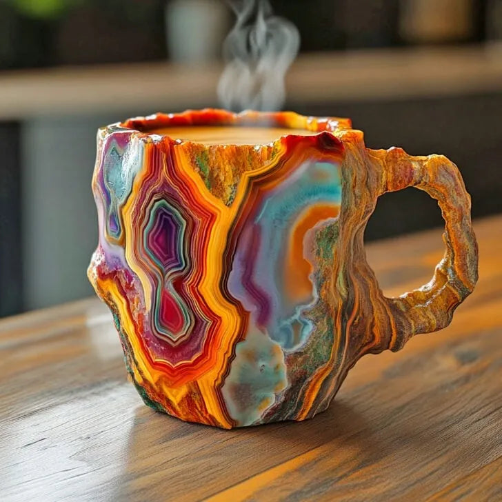 Handgefertigte Kaffeetasse aus Mineralstein – Jaspis, Onyx & Quarz 325 ml