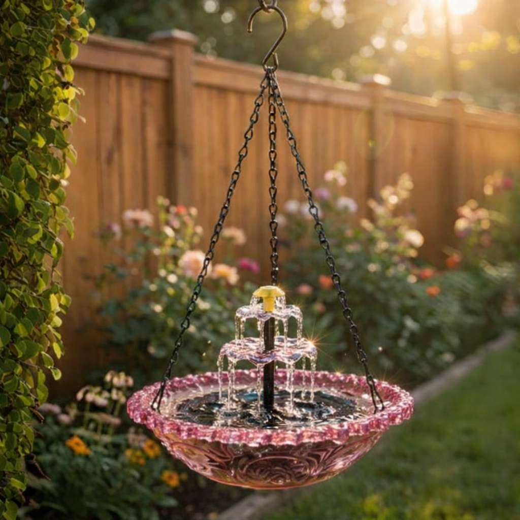 Solarbrunnen Hängend mit Vogeltränke - Wasserspiel für Garten