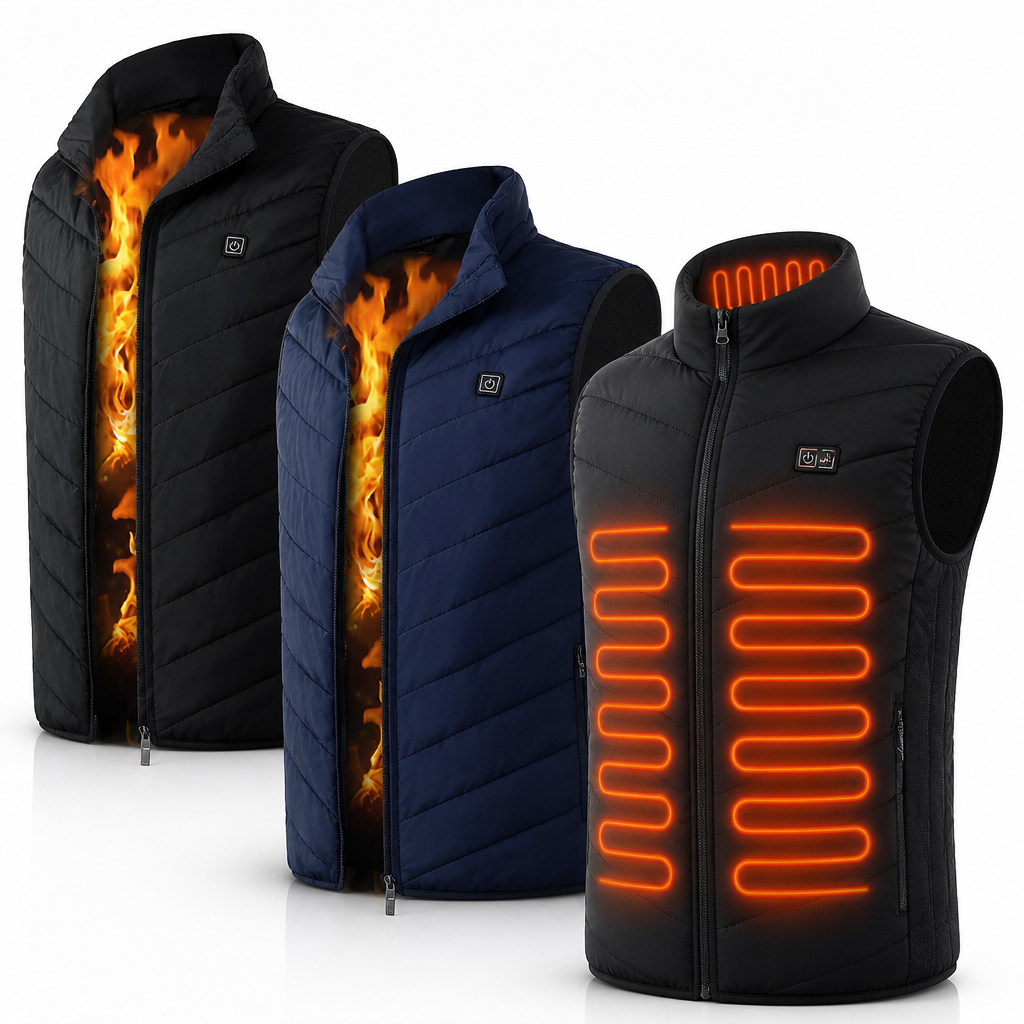 Beheizte Weste mit 9 Heizzonen – USB-betrieben, wind- und wasserabweisend