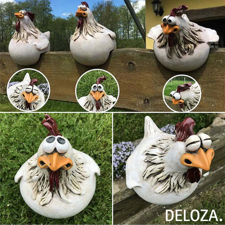 Hahn Garten Deko Figur aus Harz - Wetterbeständig 16cm