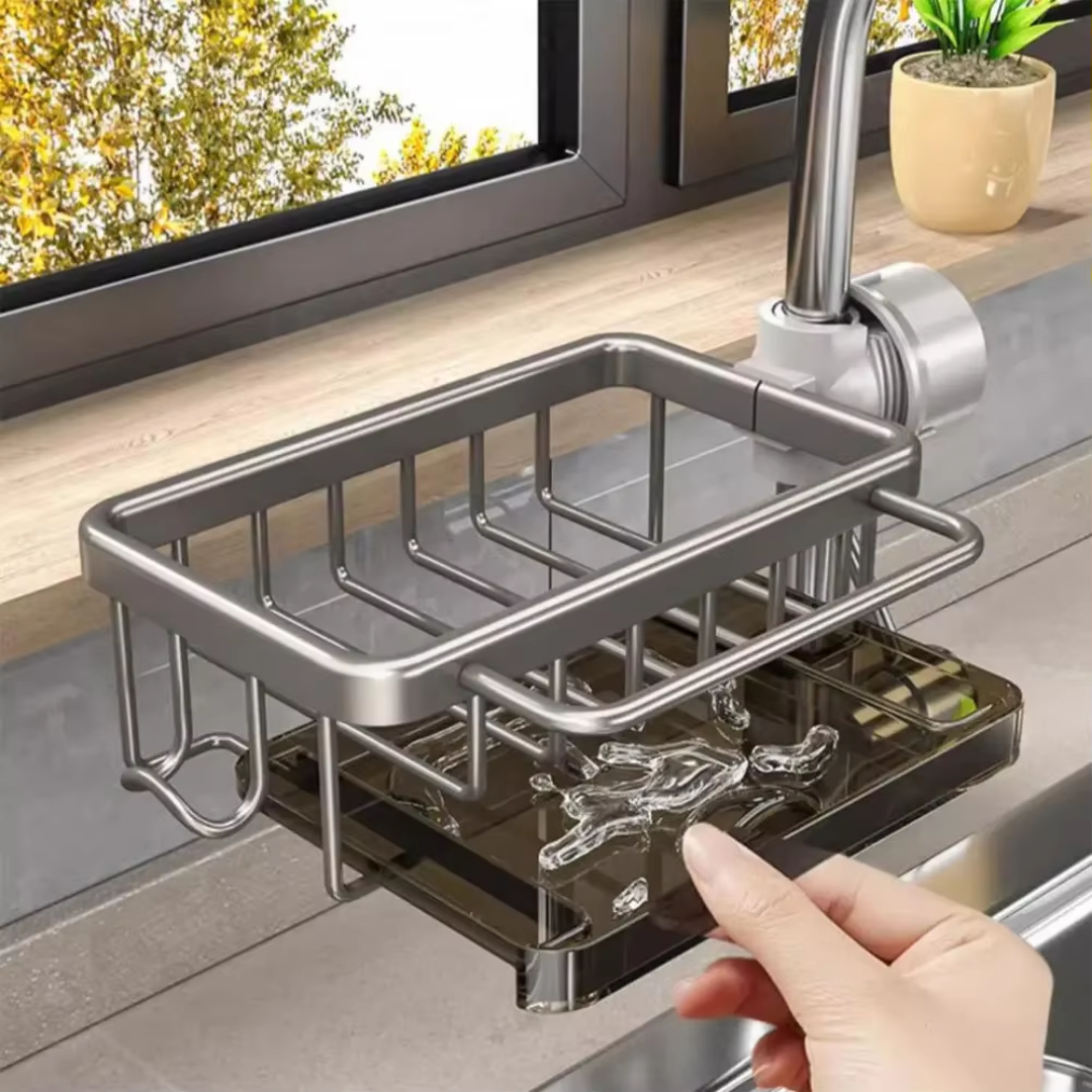 Schwammhalter Spüle – Küchenorganizer mit Wasserablauf für den Wasserhahn