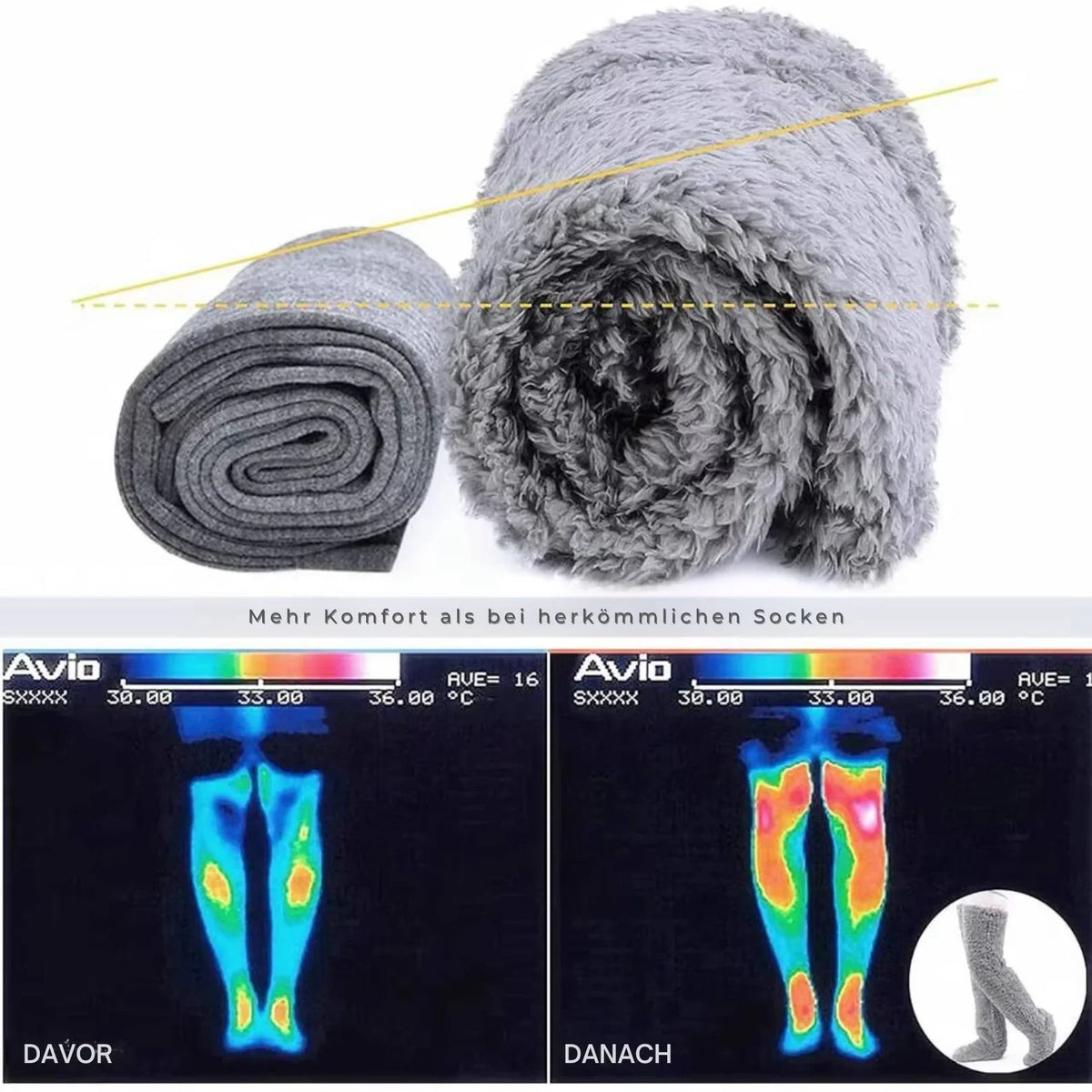 Flauschige Overknee-Socken mit Anti-Rutsch-Pads für zu Hause