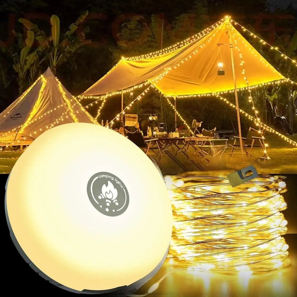 4-in-1 Campinglampe mit RGB-Licht, Taschenlampe und Powerbank