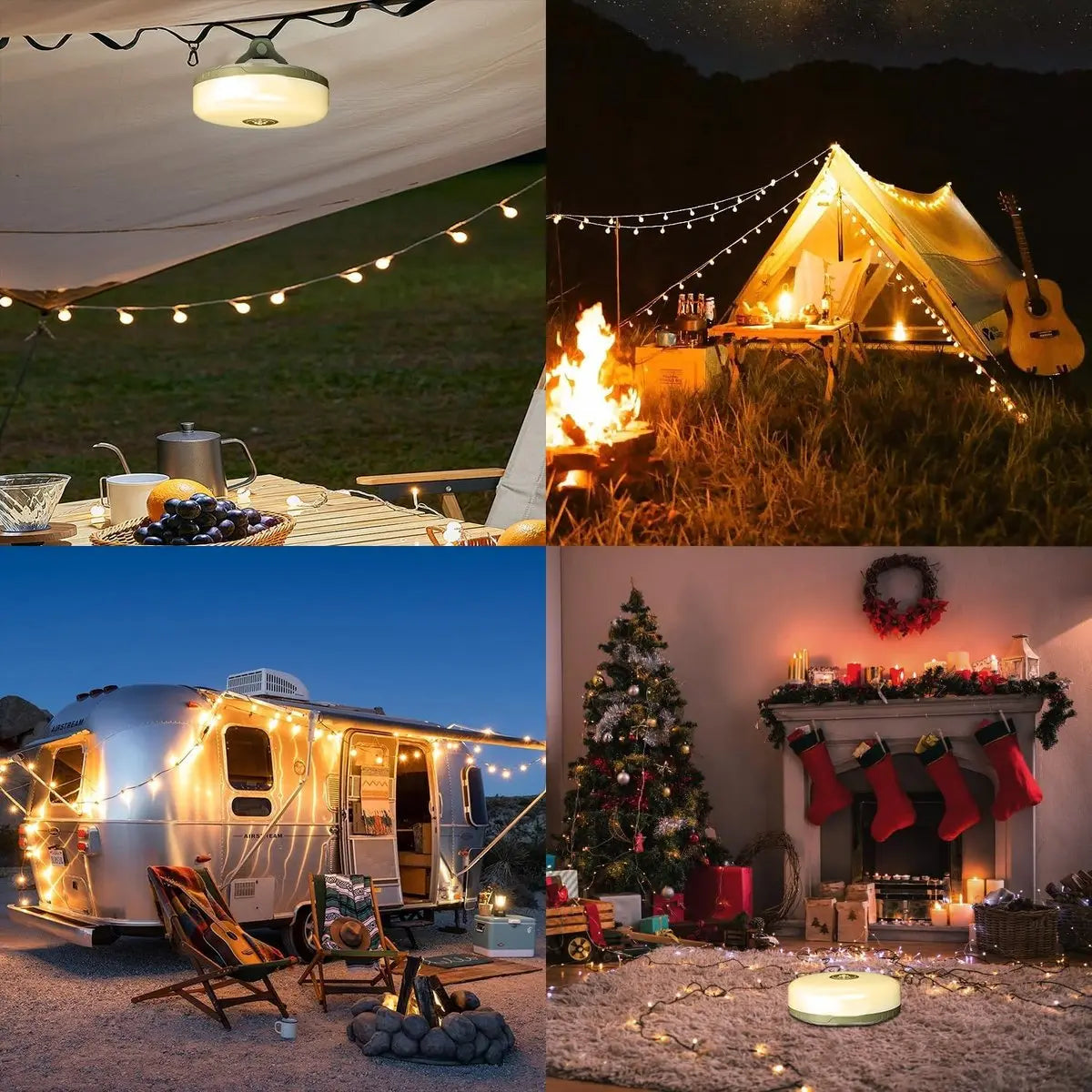 4-in-1 Campinglampe mit RGB-Licht, Taschenlampe und Powerbank