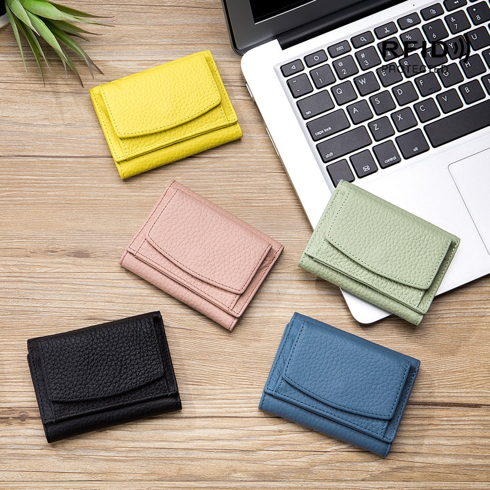 Kompakte RFID-Schutz Geldbörse Unisex Leder Mini Portemonnaie