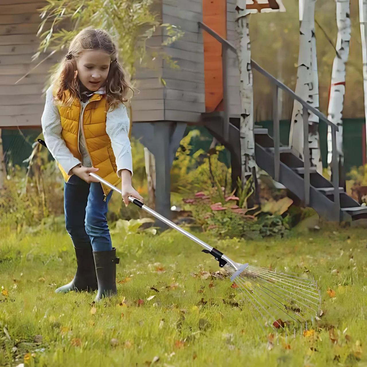 Teleskop Rechen Verstellbar Edelstahl Laubrechen Gartenrechen