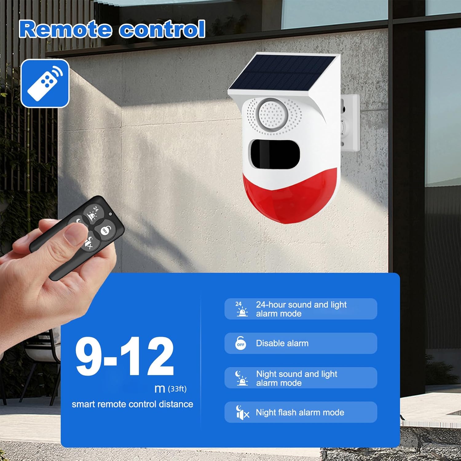 Solarbetriebener Bewegungsmelder mit Alarmsirene & LED-Warnlicht – IP65