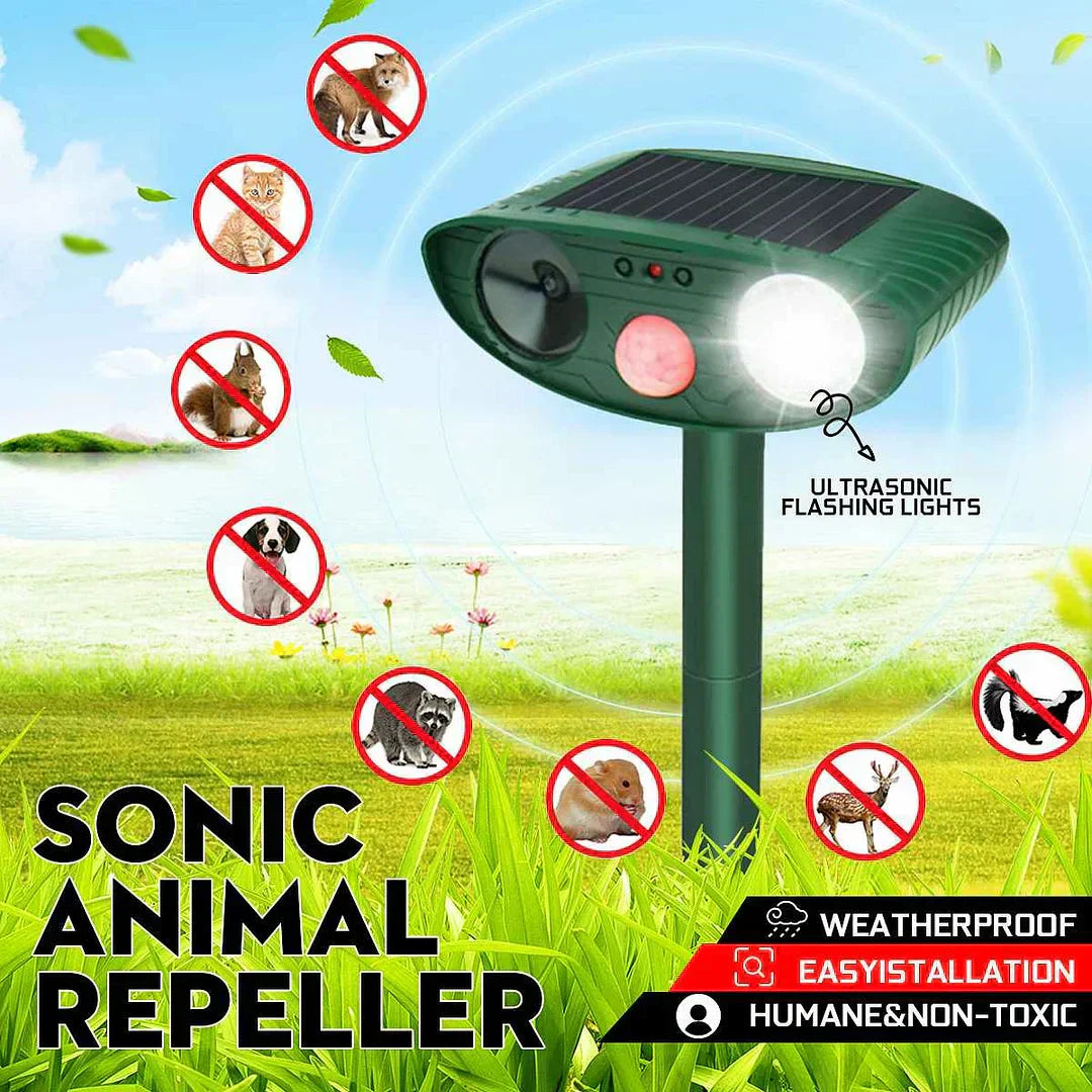 Solarbetriebener Ultraschall Tierabwehrer für Garten mit Bewegungsmelder